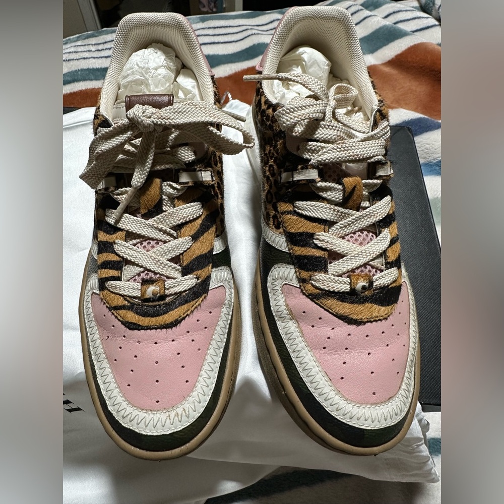 Women’s customized Coach Pink & Leopard Print Fashion Sneakers